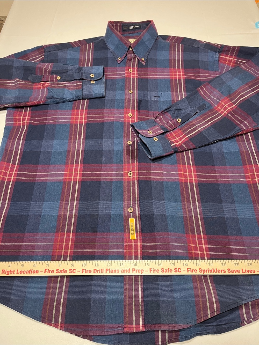 B.D. Baggies XL Plaid‎ Button Down Shirt Cotton Blue Burgundy Oversized Men